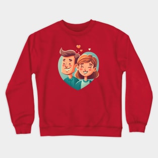 Illustration of a smiling couple in a blue heart on a pink background Crewneck Sweatshirt